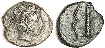 SELINUS, Æ15 (Hemilitron), c.412-409 BC, Herakles head in lion scalp r/bow & bow...