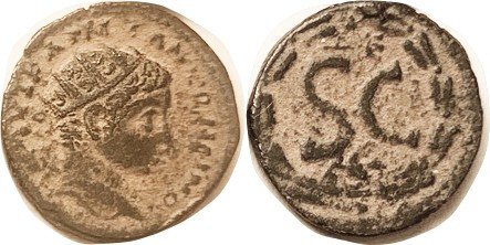 ELAGABALUS, Antioch, Æ21, radiate bust r/SC, Delta-E & eagle in wreath; VF/AVF, ...