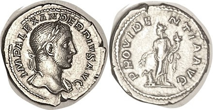 SEVERUS ALEXANDER, Den, PROVIDENTIA AVG, Annona stg l, EF/VF+, centered on large...