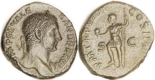 SEVERUS ALEXANDER, As, PM TRP VIIII COS III PP, Ruler stg l, RIC 508; Choice EF/...