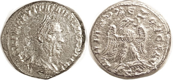 TRAJAN DECIUS, Antioch Tet., Laur head r/Eagle stg r, SC below; VF, bright silve...