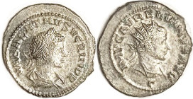 VABALATHUS, Ant, Bust r/Aurelian bust r, Gamma; VF, sl off-ctr, full lgnds, toned silvered surfaces, Aurelian's head somewhat softly struck in center,...