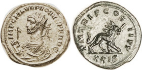 PROBUS, Ant, Bust left hldg scepter/PM TR I P COS II PP, Radiate lion rt, XXIS; AEF, centered on large flan, touch of lgnd crudeness, good glossy dark...