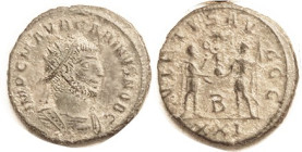 CARINUS, As last; note the GGG signifies 3 Augusti, yet obv names him as Caesar, a rare erroneous muling; AVF/F, dark patina with sl hilighting, somew...
