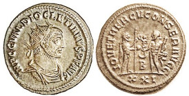 DIOCLETIAN, Ant, IOV ET HERCV CONSER AVGG, Jupiter & Hercules stg, B/XX; Choice VF+, centered on large round flan, steely-brown with luster hints, nic...
