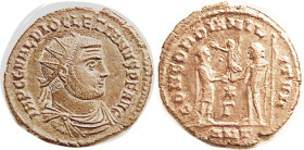 DIOCLETIAN, Post-Reform Radiate, CONCORDIA MILITVM, Jupiter giving Victory to Ruler, ANT; VF-EF/VF, well centered & struck, lt brown with reddish lust...