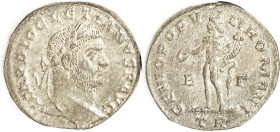 DIOCLETIAN, Follis, GENIO POPVLI ROMANI, Genius stg l, TR; VF-EF, centered, decent strike, mostly silvered surfaces with lt tone. (A VF-EF of the type...