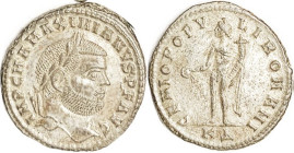 MAXIMIAN, Follis, GENIO POPVLI ROMANI, Genius stg l, K-Delta; Choice EF+, well centered & sharply struck, much lustrous silvering with lt tone, far to...