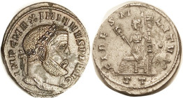 MAXIMIAN, Follis, FIDES MILITVM, Fides std l, TT; EF, nrly centered, steely- brown, good detail, asstd sm surface blemishes. Very scarce type! (A VF s...