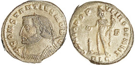 CONSTANTIUS I, As last but bust left with spear & altar on rev, B/PLC; EF/VF+, a little of lgnds wk, medium brown with hints of silvering, lustery. Ve...