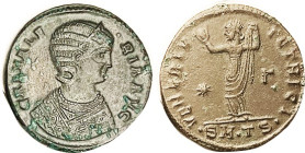 GALERIA VALERIA, Follis, VENERI VICTRICI, Venus stg l, SMTS; VF+/VF, well centered, dark greenish patina, much portrait detail. (A VF+/VF realized $76...