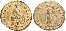 ANONYMOUS, Æ4, "Anti-Christian" issue, GENIO ANTIOCHENI, Tyche std, Orontes below/Apollo stg, A/SMA; VF+/VF, centered, full lgnds, dark green patina w...