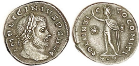 LICINIUS I, Red. Follis, SOLI INVICTO COMITI, Sol stg l, */T•T; Choice AEF, well centered & struck, smooth dark brown. Uncommon type for Licinius. (A ...