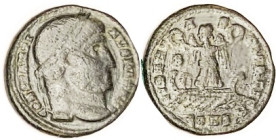 CONSTANTINE I, Æ3, LIBERTAS PVBLICA, Victory on galley, CONS, F+, centered, sl thick dark patina. SCARCE type. (A VF realized $325, iNumis 11/08.)