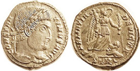 CONSTANTINE I, Æ3, SARMATIA DEVICTA, Victory adv r, captive, STR-cresc; AEF/EF, well centered, good strike, dark greenish-brown. Rev particularly well...