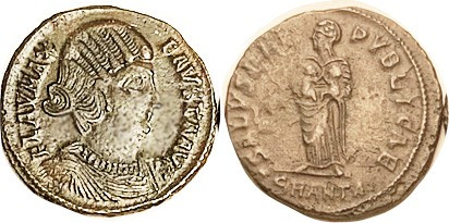 FAUSTA, Æ3, SALVS REIPVBLICAE, Fausta stg w/babies, SMANTA; VF+/VF, full lgnds, ...