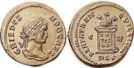 CRISPUS, Æ3, BEATA TRANQVILLITAS, globe on altar, C-R/PLC; Choice EF+, rev sl off-ctr but complete, quite sharply struck, lustery dark brown surfaces....