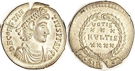 CONSTANTIUS II, Heavy Siliqua, VOTIS XXX MVLTIS XXXX in wreath, SIRM; a piece ou...