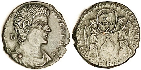 MAGNENTIUS, Cent, VICTORIAE etc, 2 Victories hldg shield, TRP; AEF/VF, smallish ...