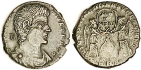 MAGNENTIUS, Cent, VICTORIAE etc, 2 Victories hldg shield, TRP; AEF/VF, smallish flan with partial lgnds, rev a bit crude, portrait very sharp. Smooth ...