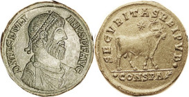 JULIAN, Æ1, SECVRITAS REIPVB, Bull stg r, •CONSPA-branch; Nice EF, perfectly centered & well struck, even dark green. (An EF/AEF realized $665 on $990...