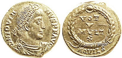 JOVIAN, Æ3, VOT V MVLT X in wreath, AQVILS; CHOICE EF, well centered & quite sha...