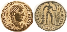 VALENTINIAN I, Æ3, GLORIA ROMANORVM, Ruler w/labarum & captive, SMK-Gamma; Choice VF+, centered, virtually full lgnds, good strike, dark patina with s...