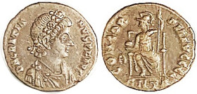 GRATIAN, Æ3, CONCORDIA AVGGG, Constantinopolis std, Theta/ANTA; AEF/VF+, centered full lgnds, lt brown, well detailed. Quite nice for this. (An AEF re...