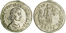 VALENTINIAN II, Æ2, REPARATIO REIPVB, Ruler stg w/Victory, kneeling female, BSISC; Choice VF, well centered on large flan, obv boldly struck, minor re...