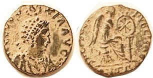 EUDOXIA, Æ3, Hand of God above bust/Victory std r, ANT-Gamma; AVF, small flan, l...
