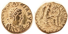 EUDOXIA, Æ3, Hand of God above bust/Victory std r, ANT-Gamma; AVF, small flan, lgnds partly off, dark patina with orangy hilighting, nice strong portr...