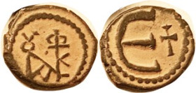 JUSTIN II, 5N, S-386, Theoupolis, Monogram/Large E, cross rt; Choice VF-EF, sl off-ctr but complere, dark patina with dramatic orangy contrast, bold &...