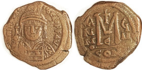 MAURICE, Follis, S-494, Facg bust/CON-uII-E; VF, obv sl off-ctr on unround flan, pale brown, face fully clear. (A F-VF brought $86 in my 4/11 sale.)
