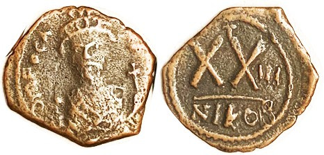 PHOCAS, 1/2 Follis, S663, Facg bust/XX, NIKOB-III, VF, sl off-ctr, lt brown, som...