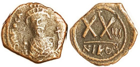 PHOCAS, 1/2 Follis, S663, Facg bust/XX, NIKOB-III, VF, sl off-ctr, lt brown, some obv wkness but face clear, rev bold. (A VF brought $67 on $101 bid i...
