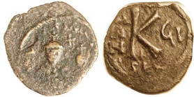 HERACLIUS, 1/2 Follis, S-846, Seleucia Isauraiae, 2 facg busts/K SEL-uI-A; crude F/VF, medium brown, obv off-ctr & crude, rev clear tho officina wk. R...