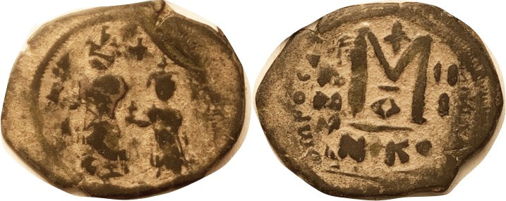 HERACLIUS, Follis, S-834, 2 figures/Large M, NIKO-III-A, F, brown patina with ea...