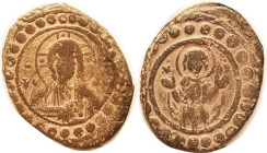 ALEXIUS I, Anon Follis, S-1901, Christ facg/Mary facg, F, nrly centered on oval flan, brown with orangy hilighting, quite decent for this with even mo...