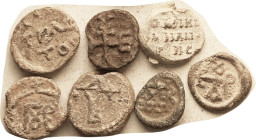 LEAD SEALS, LOT of 7 diff, 16-19 mm, typical crudeness/roughness, not too bad, much visible.