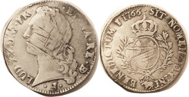 FRANCE, Ecu, 1766-Pau (cow), F, fairly nasty mint adjustment marks each side. (Better than a slabbed VF with worse adj mks sold for $144, Stacks 10/23...