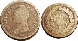 FRANCE, 10 Centimes, L'An 5-B, Liberty bust/lgnd in wreath, 33 mm, Good, everything visible.