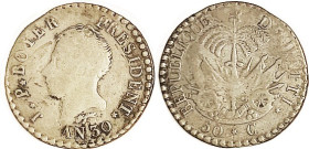 HAITI, 50 Centimes An 30 (1833), Boyer bust l/arms, VG, minor faults, lt tone, fairly bold & decent.. (A F, hardly better, realized $72, D'Antan 11/19...