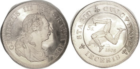 ISLE of MAN, Crown 1808, Geo III bust/triskeles, "Patina series" fantasy pattern, Nickel-Silver, Choice PRF, lt tone, beautiful piece.