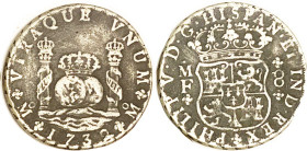 MEXICO, 8 Reales, 1732 Pillar, rare, F-VF, strongly contrasting tone, I'm assuming a cast fake, but nice.