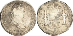MEXICO, 8 Reales, 1822-Zs-RG, F, obv sl off-ctr, weak area near rev center, nice tone.