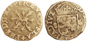 NETHERLANDS, Flanders, Æ 1/2 Duit, (15)86, 17 mm, crown & cross/shield, VG-F, decent medium brown. Rare!! (A F/VF brought $178 + buyer fee, Numis.Be 5...