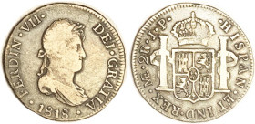 PERU, 2 Reales 1818-JP, conservatively graded VG-F & very nice, good 2-toned metal, problem free.
