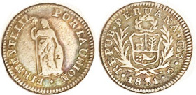 PERU, 1/2 Real 1831 Cuzco, Choice F, well struck, nice tone. (A GVF brought $84, Auc GMBH, 12/21. )