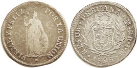 PERU, 2 Real, 1828-JM, Nice VG+ lt tone.
