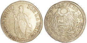 PERU, 8 Reales 1838-M North Peru, KM155, nice AF/F, rev sl off-ctr, edge sl crude, excellent metal with pleasant lt tone. (Nicer than an AVF with flan...
